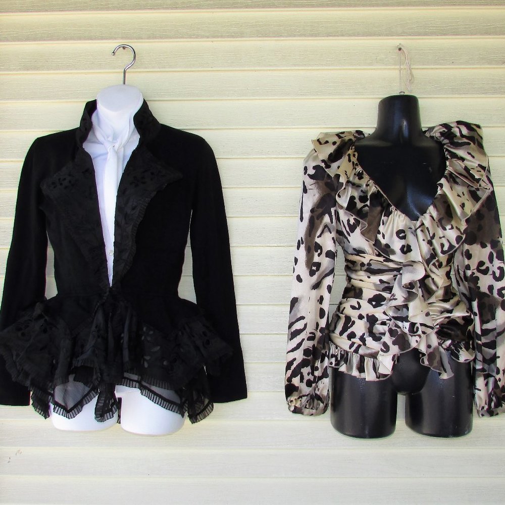 2 Boston Proper Ruffle Blazer Top Shirt XS-S